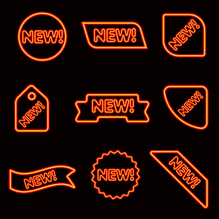 Illustration of neon glowing advertising web banners for new productsのイラスト素材