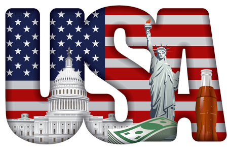 concept illustration of usa incscription with landmarksのイラスト素材