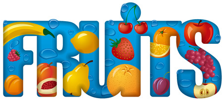 Illustration of banner inscription fruits and berries images.のイラスト素材
