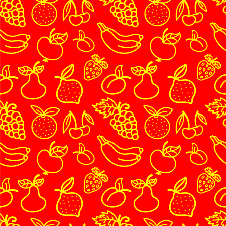 illustration of seamless pattern of fruits and berries in red colorのイラスト素材
