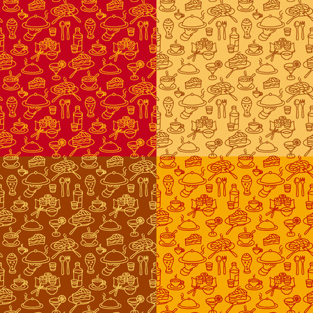 seamless patterns for restaurant and cafe food and dishes, includes four separate vector patternsのイラスト素材