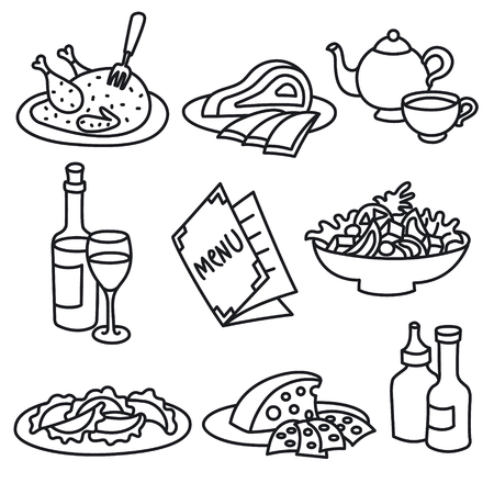 set of icons of restaurant and cafe foods and drinksのイラスト素材