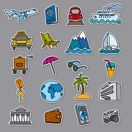 set of travel concept stickers of resort, cruise and journeyのイラスト素材