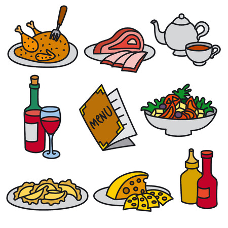 set of icons of restaurant and cafe foods and drinksのイラスト素材