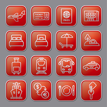 set of travel concept glossy icons of resort, cruise and transportのイラスト素材