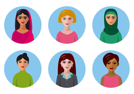 illustration of international women avatars icons for social mediaのイラスト素材
