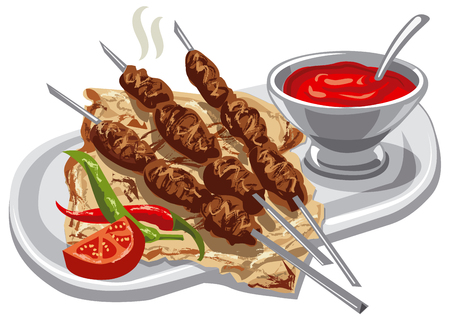 illustration of grilled kebab with pita breadのイラスト素材