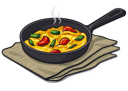 Scrambled eggs with tomatoes on the panのイラスト素材