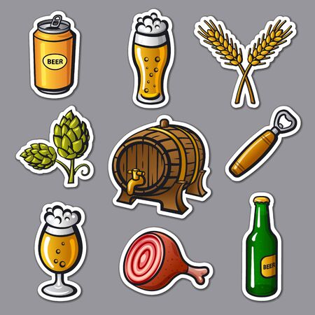 illustration of the beer drinks and snacks stickersのイラスト素材