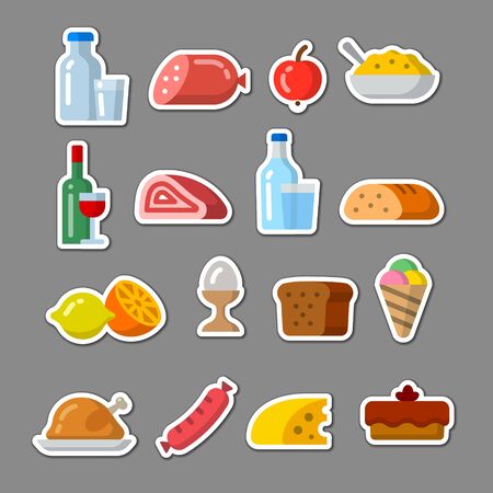 illustration of the food products and meals stickersのイラスト素材