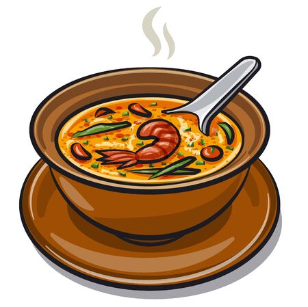 illustration of the hot Thai Tom Yum Soup with shrimpsのイラスト素材