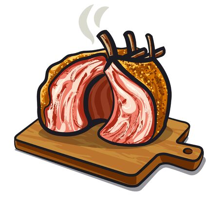 Grilled lamb mutton ribs on the wood boardのイラスト素材