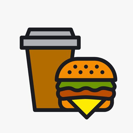 illustration of the coffee and burger icon for take away serviceのイラスト素材