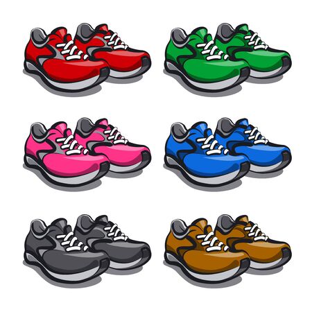 illustration of the pair sport sneakers in different colors on the white backgroundのイラスト素材