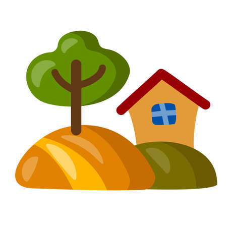 illustration of the icon of the country house with a green treeのイラスト素材