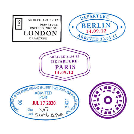 illustration of the various travel pass stampsのイラスト素材