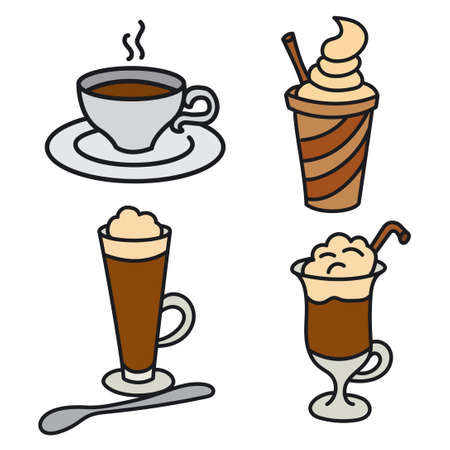 illustration of the different kind of coffee drinks and beveragesのイラスト素材