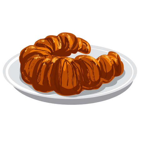 illustration of the baked croissant on the plateのイラスト素材