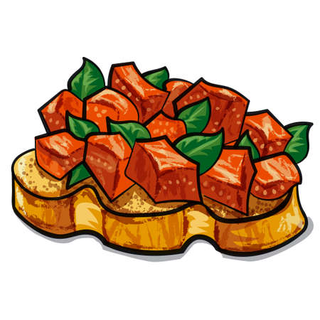 illustration of the traditional italian bruschetta with tomatoes and herbsのイラスト素材