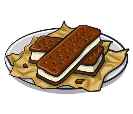 illustration of the ice cream sandwiches on the plateのイラスト素材