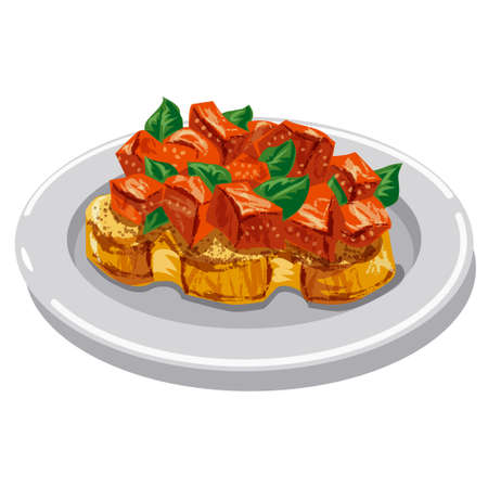 illustration of the traditional italian bruschetta with tomatoes and herbsのイラスト素材