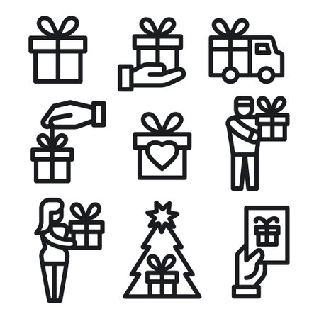 illustration of the gift and presents icons setのイラスト素材