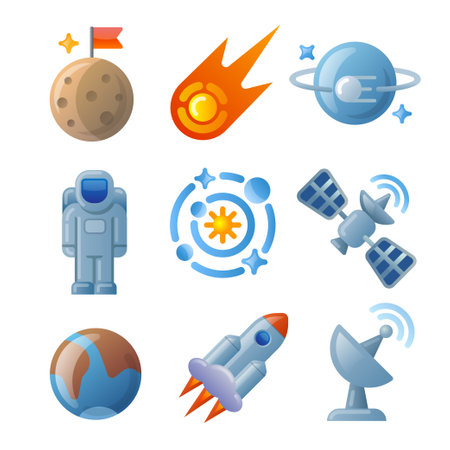 Set of space icons illustration in color style for for web, landing page, stickers, and backgroundのイラスト素材