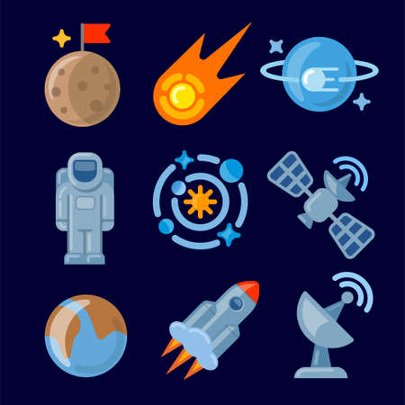 Set of space icons illustration in color style for for web, landing page, stickers, and backgroundのイラスト素材