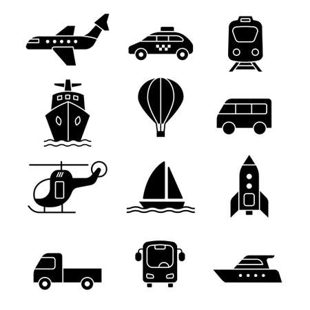 Set of concept icons of transport in a black and white colorのイラスト素材