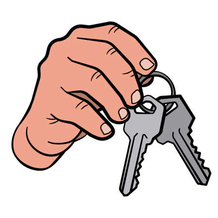 black outline illustration of the hand holding the keysのイラスト素材