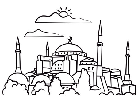 Outline black Illustration of the mosque in Turkey, Istanbul.のイラスト素材
