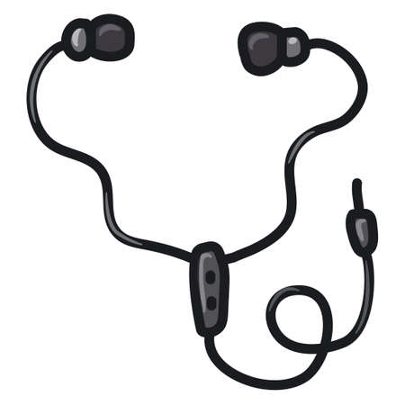 Illustration of the cartoon icon of wired earphones gadget on the white backgroundのイラスト素材