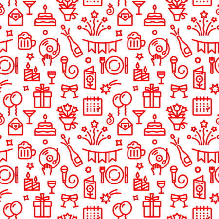 illustration of the red outlines celebrations and event seamless patternのイラスト素材
