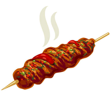 Illustration of the traditional turkish kebab with tomato sauceのイラスト素材