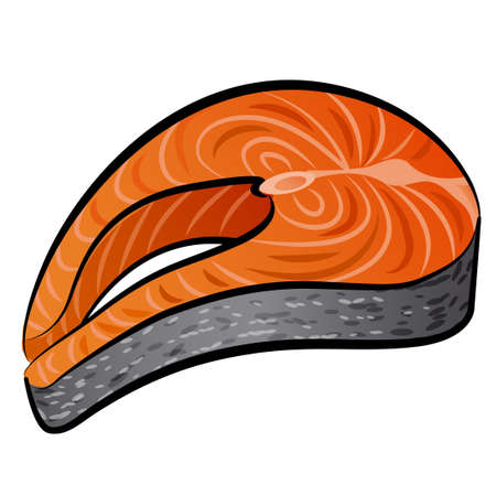 illustration of the raw salmon steak slice on the white backgroundのイラスト素材