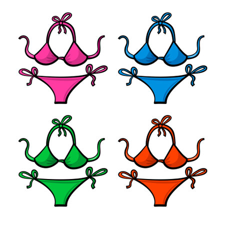 Illustration of the woman beach colorful swimwear, panties and bra.のイラスト素材