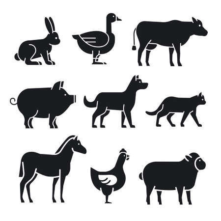 illustration of the farm animals and pets icon set collectionのイラスト素材