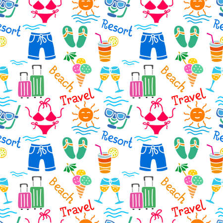 vacation and beach resort colorful seamless patternのイラスト素材