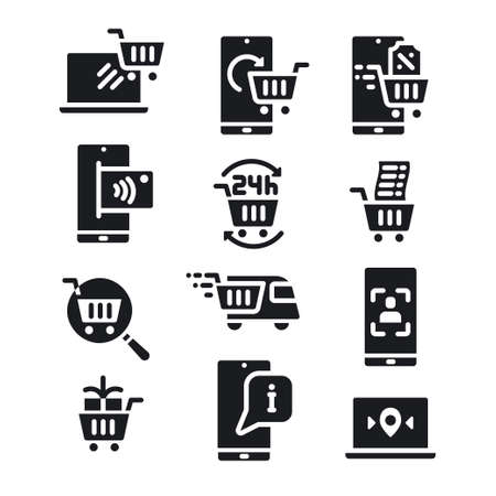 e-commerce and web marketing black icons illustrationのイラスト素材