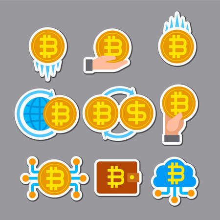 Illustration of the Blockchain And Cryptocurrency Bitcoin Colorful Stickersのイラスト素材