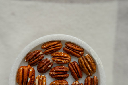 Walnut plan, pecan halves on a beautiful stand, Nuts are healthy.の写真素材