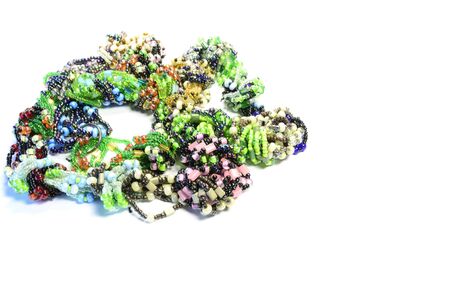 Necklaces of colored beads on the isolated backgroundの写真素材