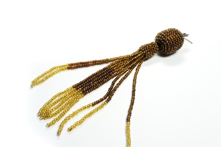 Necklaces of colored beads on a white backgroundの写真素材