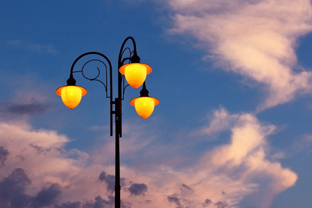 included street lamp against the skyの写真素材