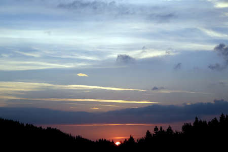 juicy sunrise in the mountain forestsの写真素材