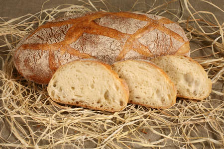 cut the bread on the tableの写真素材