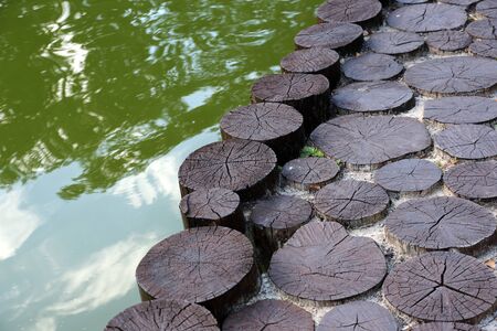 pier near the water from wood felled treesの写真素材