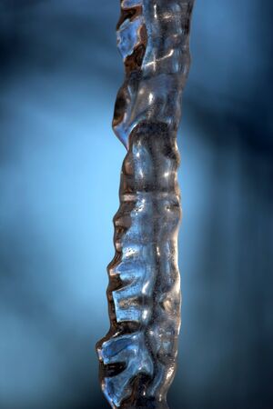 transparent icicle close up against the skyの写真素材