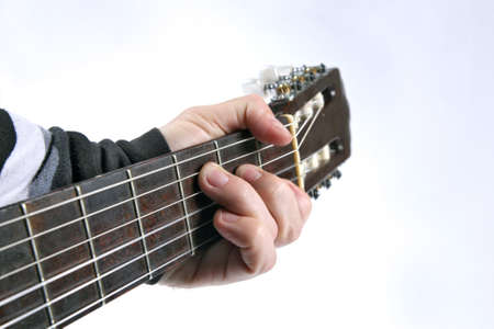 in the chord playing classical guitar closeupの写真素材