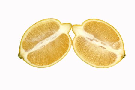 the cut along the two halves of lemonの写真素材
